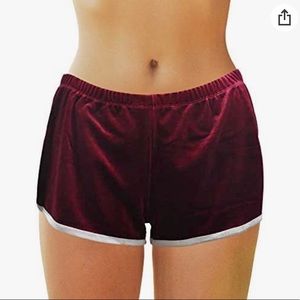 Retro Deep Red Velvet Velour Active Athletic Athleisure Dance Twerk Shorts